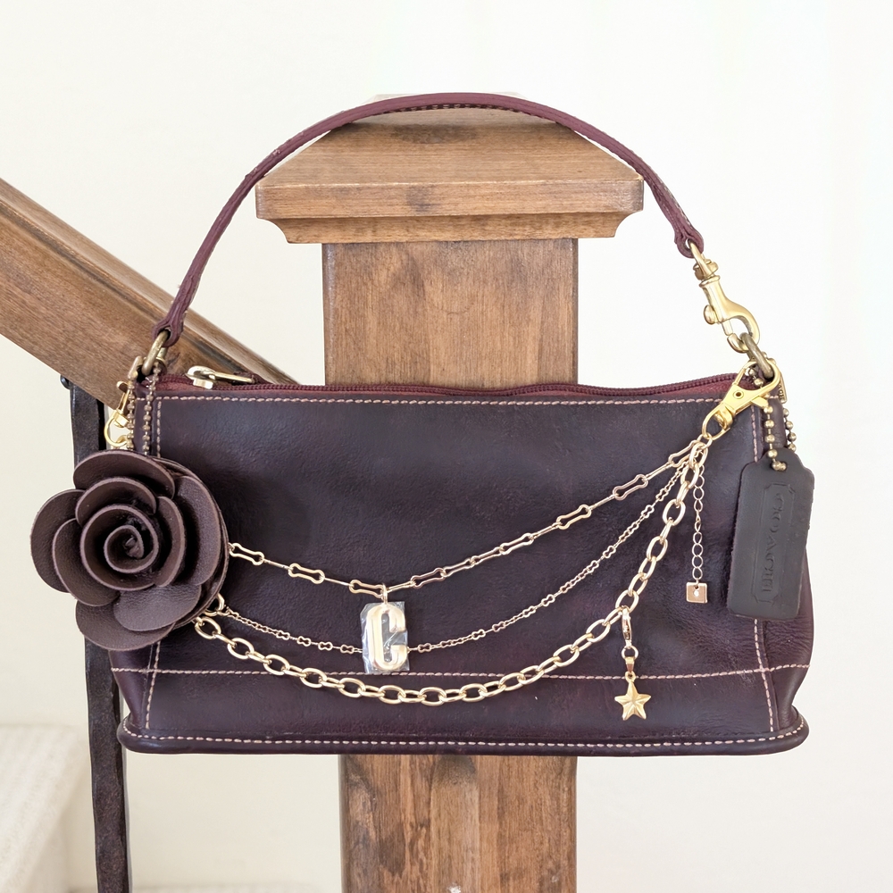 Coach Bleecker Demi Mini Leather Bag w Upcycled Handmade Gold Chain Rose Charms